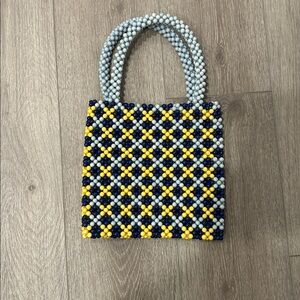 Beaded Handbag with Yellow and Blue Pattern